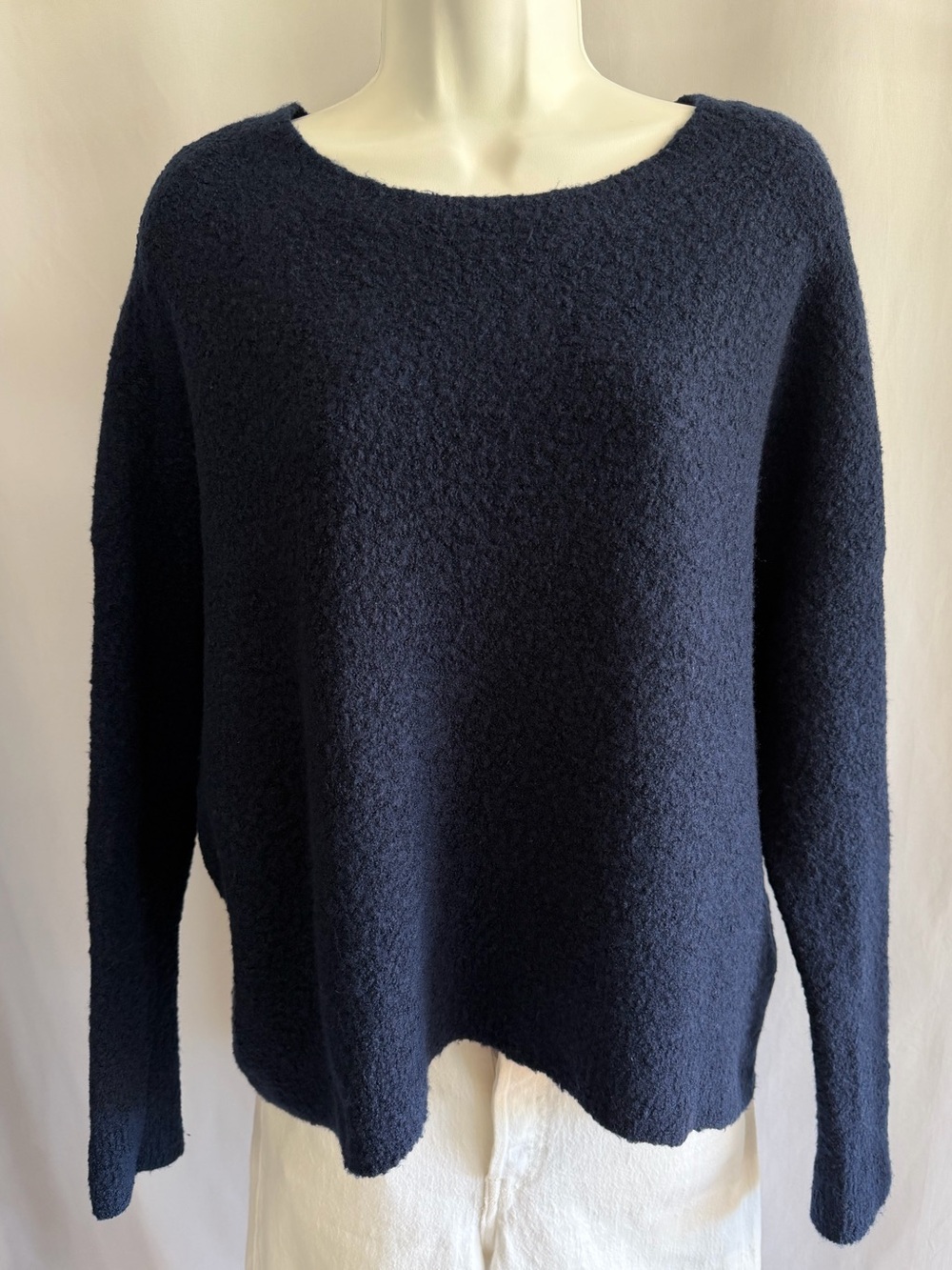 Alice + Olivia Classics Navy Boucle Sweater Wool Cashmere Blend Crewneck Large